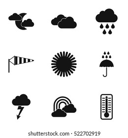 Air temperature icons set. Simple illustration of 9 air temperature vector icons for web