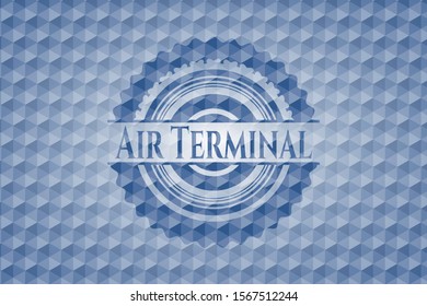 Air Terminal blue emblem with geometric background. Vector Illustration. Detailed.
