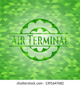 Air Terminal realistic green emblem. Mosaic background. Vector Illustration. Detailed.
