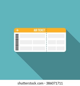 air ticket or boarding pass icon with long shadow, flat design