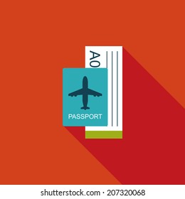 Air ticket flat icon with long shadow