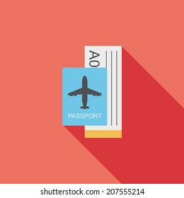 Air ticket flat icon with long shadow