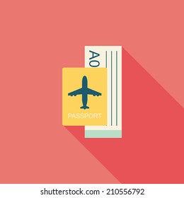 Air ticket flat icon with long shadow