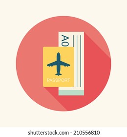 Air ticket flat icon with long shadow