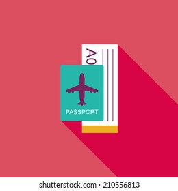 Air ticket flat icon with long shadow