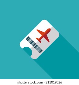 Air ticket flat icon with long shadow