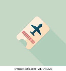 Air ticket flat icon with long shadow