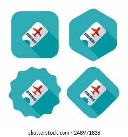 Air ticket flat icon with long shadow