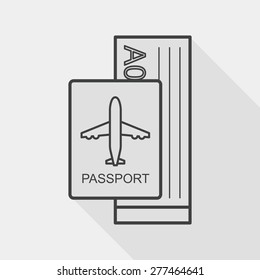 Air ticket flat icon with long shadow, line icon