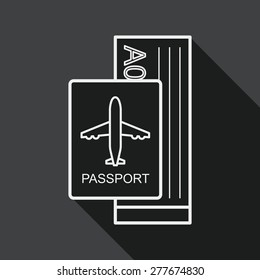 Air ticket flat icon with long shadow, line icon