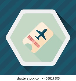 Air ticket flat icon with long shadow