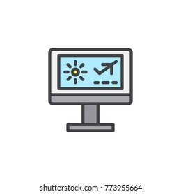 Air ticket flight booking filled outline icon, line vector sign, linear colorful pictogram isolated on white. Travel website symbol, logo illustration. Pixel perfect vector graphics