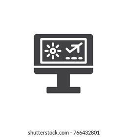 Air ticket flight booking icon vector, filled flat sign, solid pictogram isolated on white. Travel website symbol, logo illustration.
