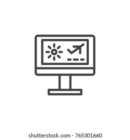 Air ticket flight booking line icon, outline vector sign, linear style pictogram isolated on white. Travel website symbol, logo illustration. Editable stroke