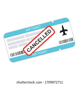 Air ticket, flight cancelled. Temporarily paused flights due to epidemics coronavirus. Vector illustration.