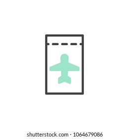 Air ticket icon vector, linear flat sign, bicolor pictogram, green and gray colors. Boarding card symbol, logo illustration