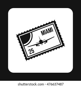 Air ticket to Miami icon in simple style isolated on white background. Travel and flights symbol