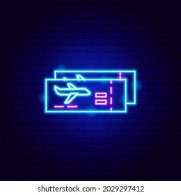 Air Ticket Neon Sign. Vector Illustration of Flight Promotion.
