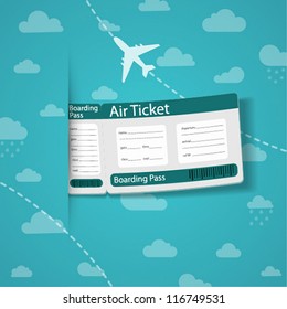 Air ticket on sky background. Vector illustration.