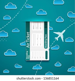 Air ticket on sky background. Vector illustration.