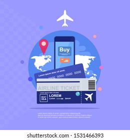 Air ticket. Online purchase of air tickets. Application for booking plane tickets. Flight schedule