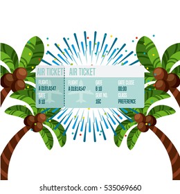 air ticket over palms and white background. brazil country concept. colorful design. vector illustration