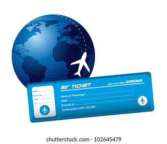 air ticket with planet and plane isolated over white background. vector