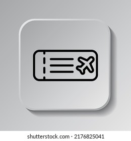 Air ticket simple icon vector. Flat design. Black icon on square button with shadow. Grey background.ai