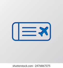 Air ticket simple icon vector. Flat design. Paper cut design. Cutted blue symbol with shadow. Gray background.ai