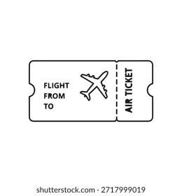Vetor de ícone simples do bilhete de avião. Plano de fundo Branco