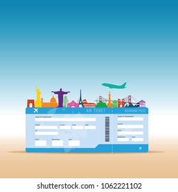 air ticket travel illustration in colorful