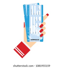 air ticket in woman hand vector illustration