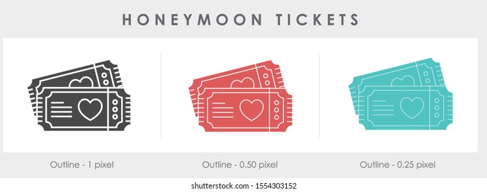 
Air tickets for honeymoon line icon. Plane, heart, arrival. Romantic trip concept. Can be used for topics like travelling, vacation, transportation