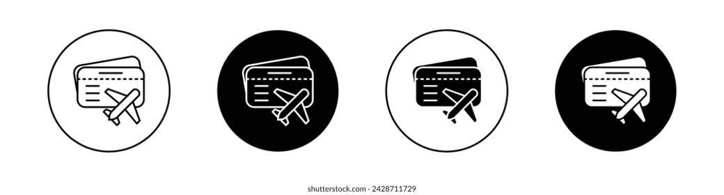 Air Tickets Icon Set. Flight Plane Travel Vector Symbol in a Black Filled and Outlined Style. Journey Awaits Sign.