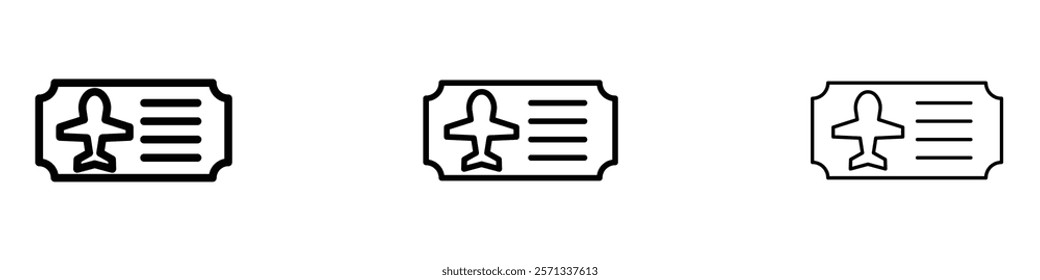 Air tickets icon in tree different line stroke sizes.