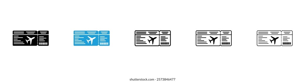 Air tickets icons in filled and 3 stroke weights