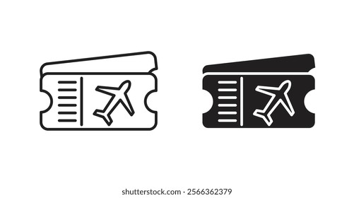 Air tickets icons in line stroke and flat versions