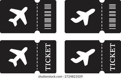 Ícone de vetor de tíquetes aéreos definido. Pilha de passagens aéreas modernas com ícone de avião para conceitos de viagem e transporte. Cartão de embarque e cartazes de bilhetes de voo isolados em fundo transparente.