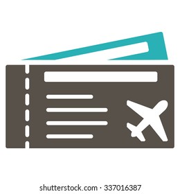 Air tickets vector icon. Style is flat bicolor grey and cyan symbol, rounded angles, white background.