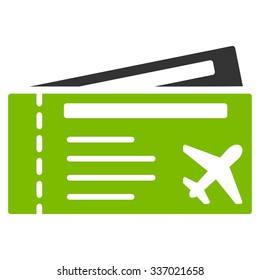 Air tickets vector icon. Style is flat bicolor eco green and gray symbol, rounded angles, white background.