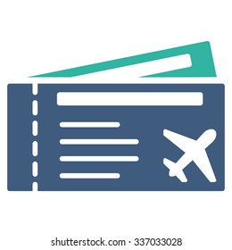 Air tickets vector icon. Style is flat bicolor cobalt and cyan symbol, rounded angles, white background.