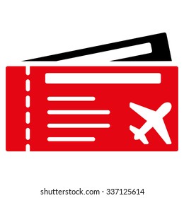 Air tickets vector icon. Style is flat bicolor intensive red and black symbol, rounded angles, white background.