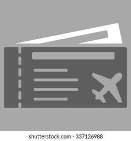 Air tickets vector icon. Style is flat bicolor dark gray and white symbol, rounded angles, silver background.