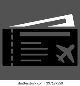 Air tickets vector icon. Style is flat bicolor black and white symbol, rounded angles, gray background.