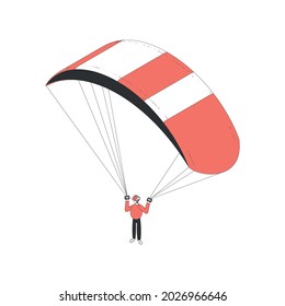 Air tourism extreme isometric composition with view of man jumping with open parachute vector illustration