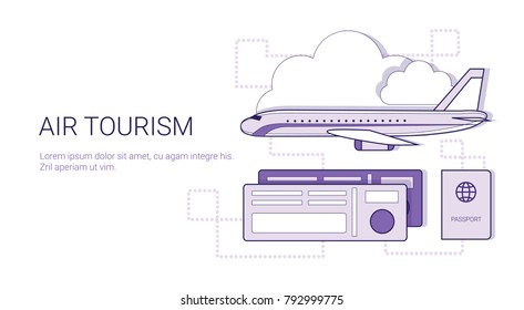 Air Tourism And Vacation Concept Fly On Plane Aircraft Travel Web Banner With Copy Space Vector Illustration