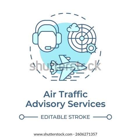 Air traffic advisory services soft blue concept icon. Flight operator, controller. Radar technology. Round shape line illustration. Abstract idea. Graphic design. Easy to use in article, blog post