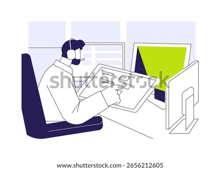 Air traffic control abstract concept vector illustration. Control tower in airport, airway transportation, commercial air transport, observation and surveillance process abstract metaphor.