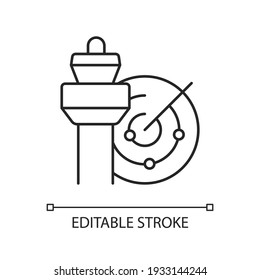Air Traffic Control Chalk Linear Icon. Radar And Control Tower. Civil Aviation Safety. Thin Line Customizable Illustration. Contour Symbol. Vector Isolated Outline Drawing. Editable Stroke