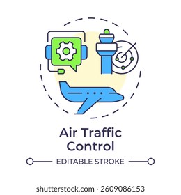 Air traffic control multi color concept icon. Communication systems. Service, technology. Round shape line illustration. Abstract idea. Graphic design. Easy to use in article, blog post